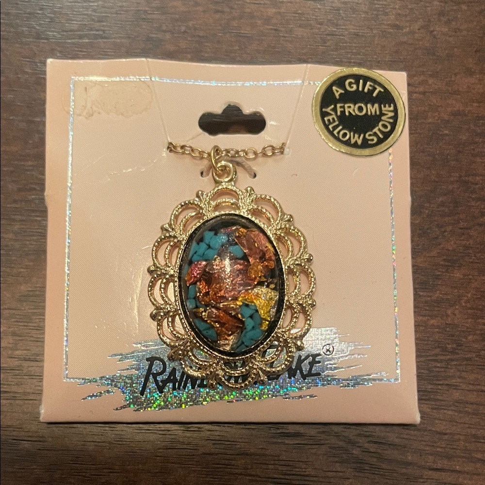 NWT Vintage Rainbowflake and Genuine Turquoise 14k GP/Rhodium Necklace